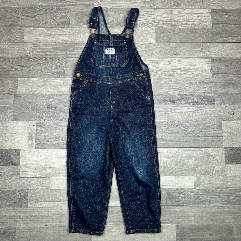 Oshkosh B'gosh Girls Dark Wash Glitter Sparkle Overalls 4T